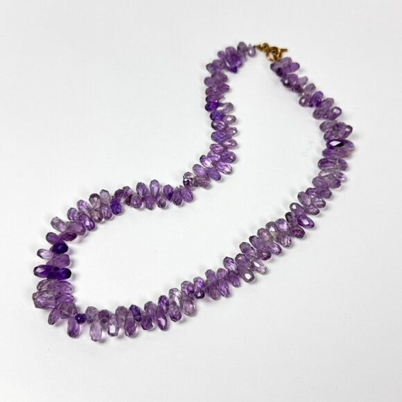 Vintage Natural Amethyst Beaded Necklace 16” Faceted Teardrop Gemstone Boho - Picture 13 of 13